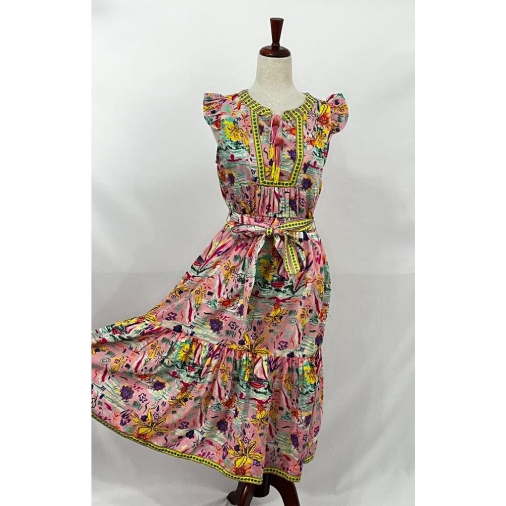 BELL by ALICIA BELL Sz S Small Sunshine Print Midi Dress Cotton Silk
